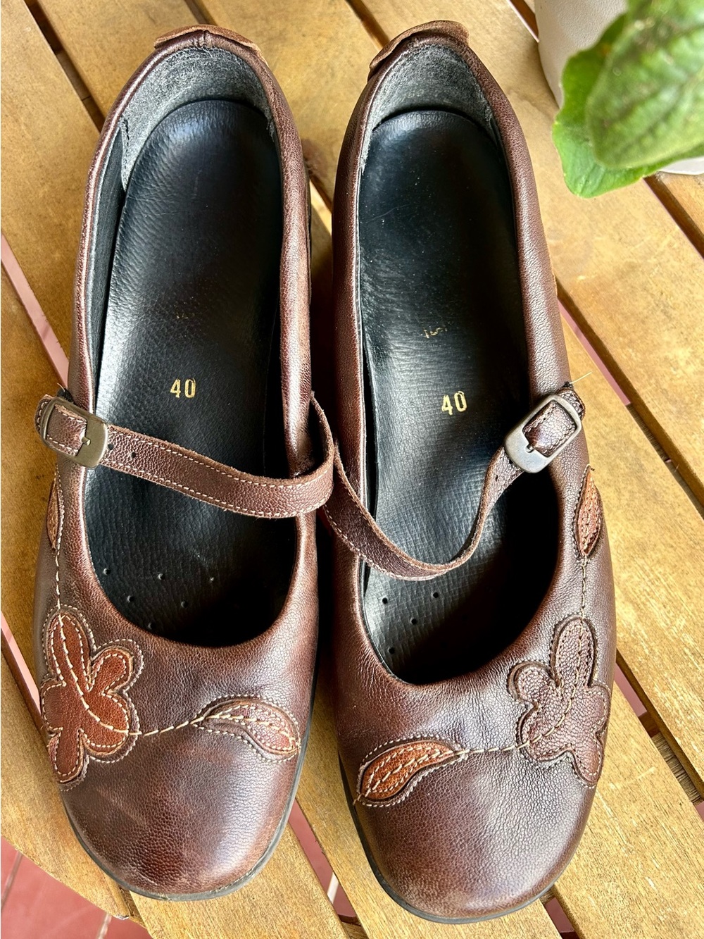 Rieker Women's Brown Floral Mary Jane Shoes Sz 40 Us Sz 9/9.5